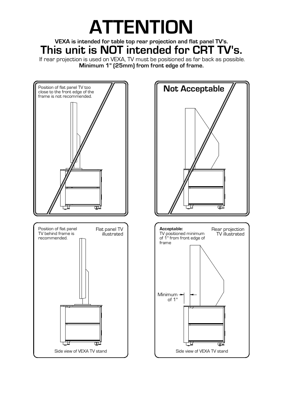 Attention, This unit is not intended for crt tv's, Not acceptable | BDI 9221 VEXA User Manual | Page 5 / 5
