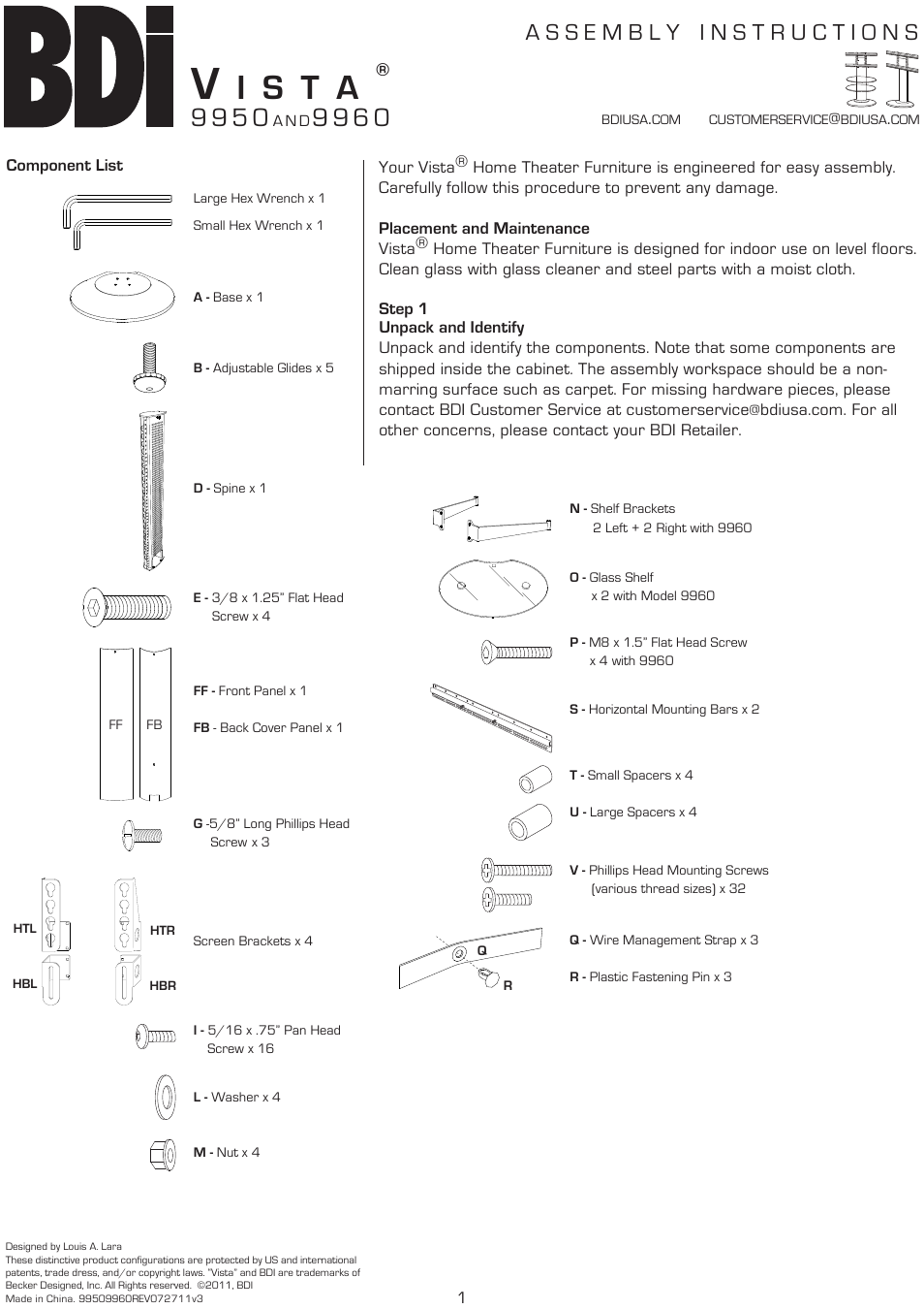 BDI 9950 Vista User Manual | 3 pages