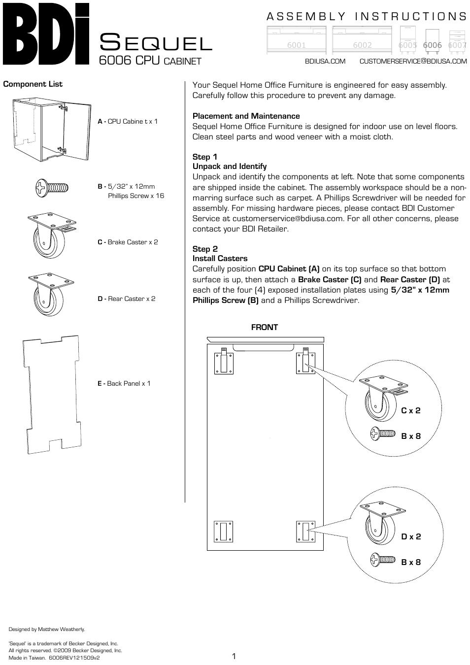 BDI 6006 Sequel User Manual | 2 pages