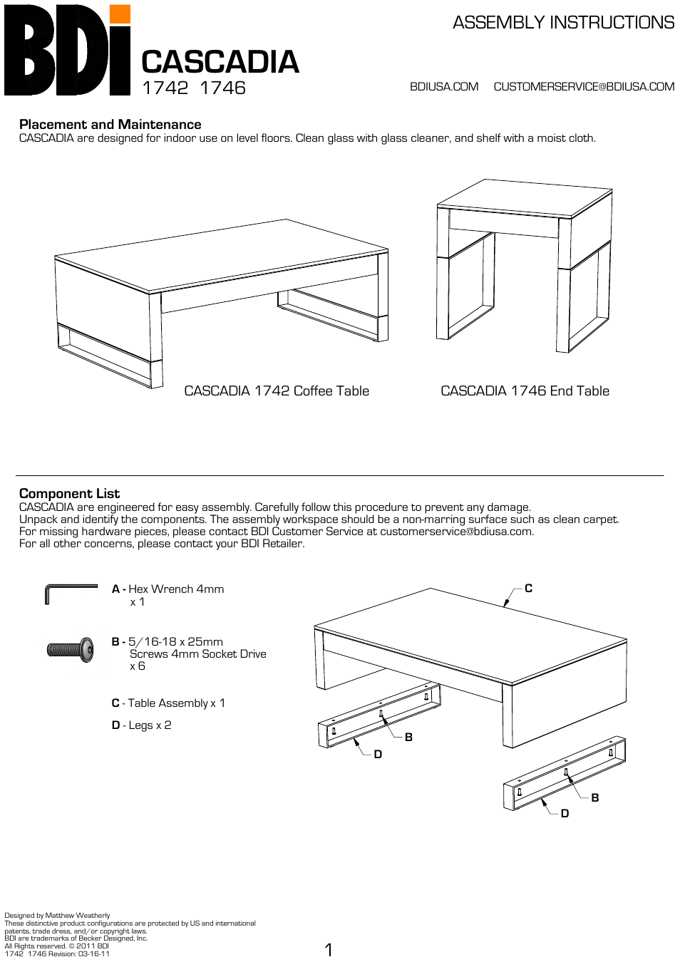 BDI 1742 CASCADIA User Manual | 2 pages