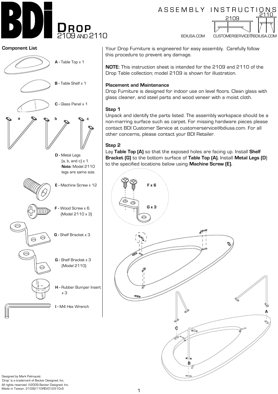 BDI 2109 Drop User Manual | 6 pages