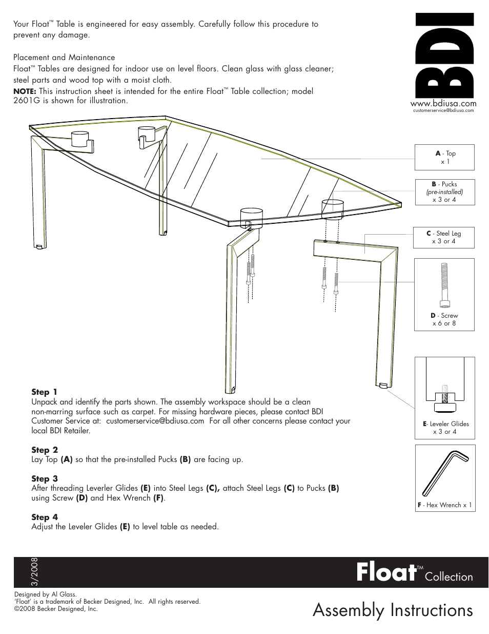 BDI Float Collection User Manual | 1 page