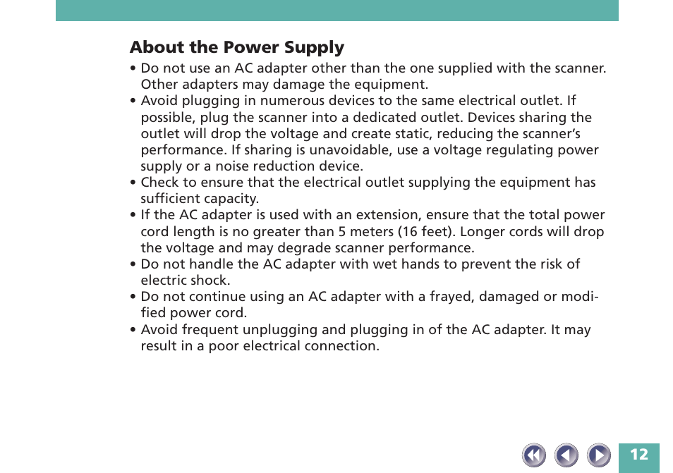 About the power supply | Canon FB620P User Manual | Page 12 / 79