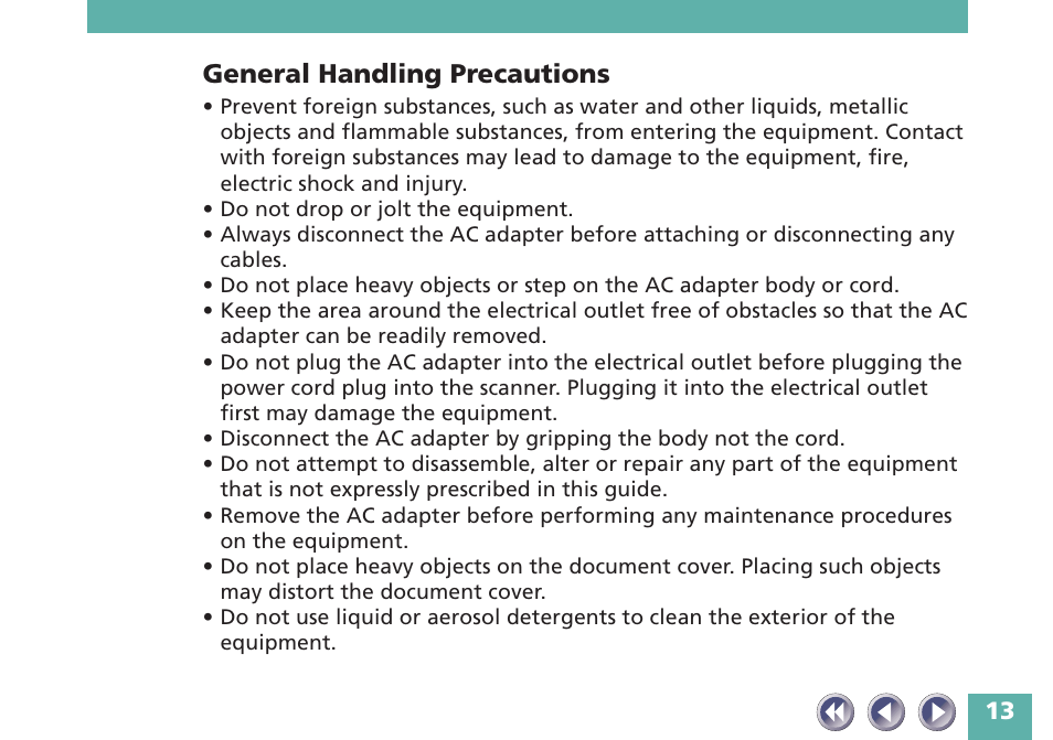 General handling precautions | Canon FB620P User Manual | Page 13 / 79