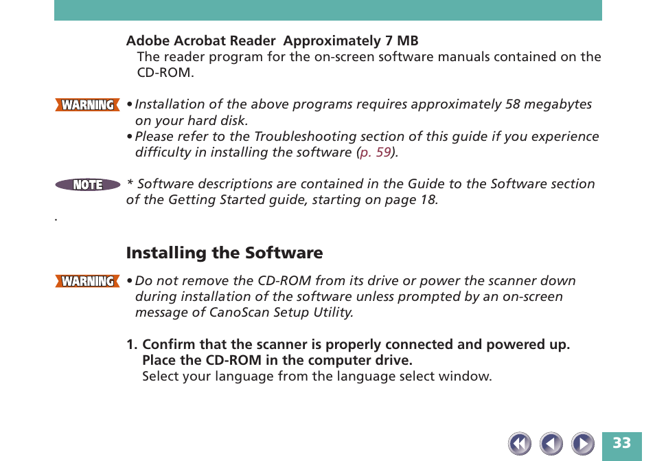 Installing the software | Canon FB620P User Manual | Page 33 / 79