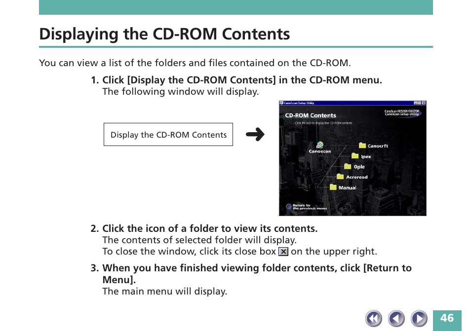 Displaying the cd-rom contents | Canon FB620P User Manual | Page 46 / 79