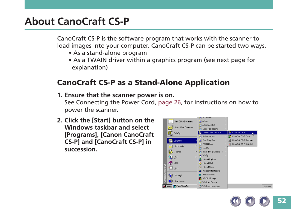 About canocraft cs-p, Canocraft cs-p as a stand-alone application | Canon FB620P User Manual | Page 52 / 79