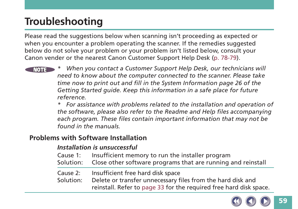 Troubleshooting, Problems with software installation | Canon FB620P User Manual | Page 59 / 79