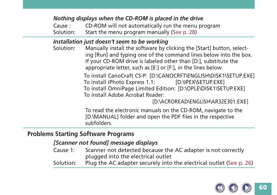 Problems starting software programs | Canon FB620P User Manual | Page 60 / 79