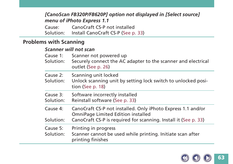 Problems with scanning | Canon FB620P User Manual | Page 63 / 79