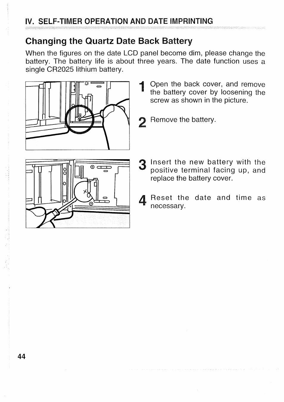 Iv. self-timer operation and date imprinting | Canon EOS 5000 User Manual | Page 44 / 64