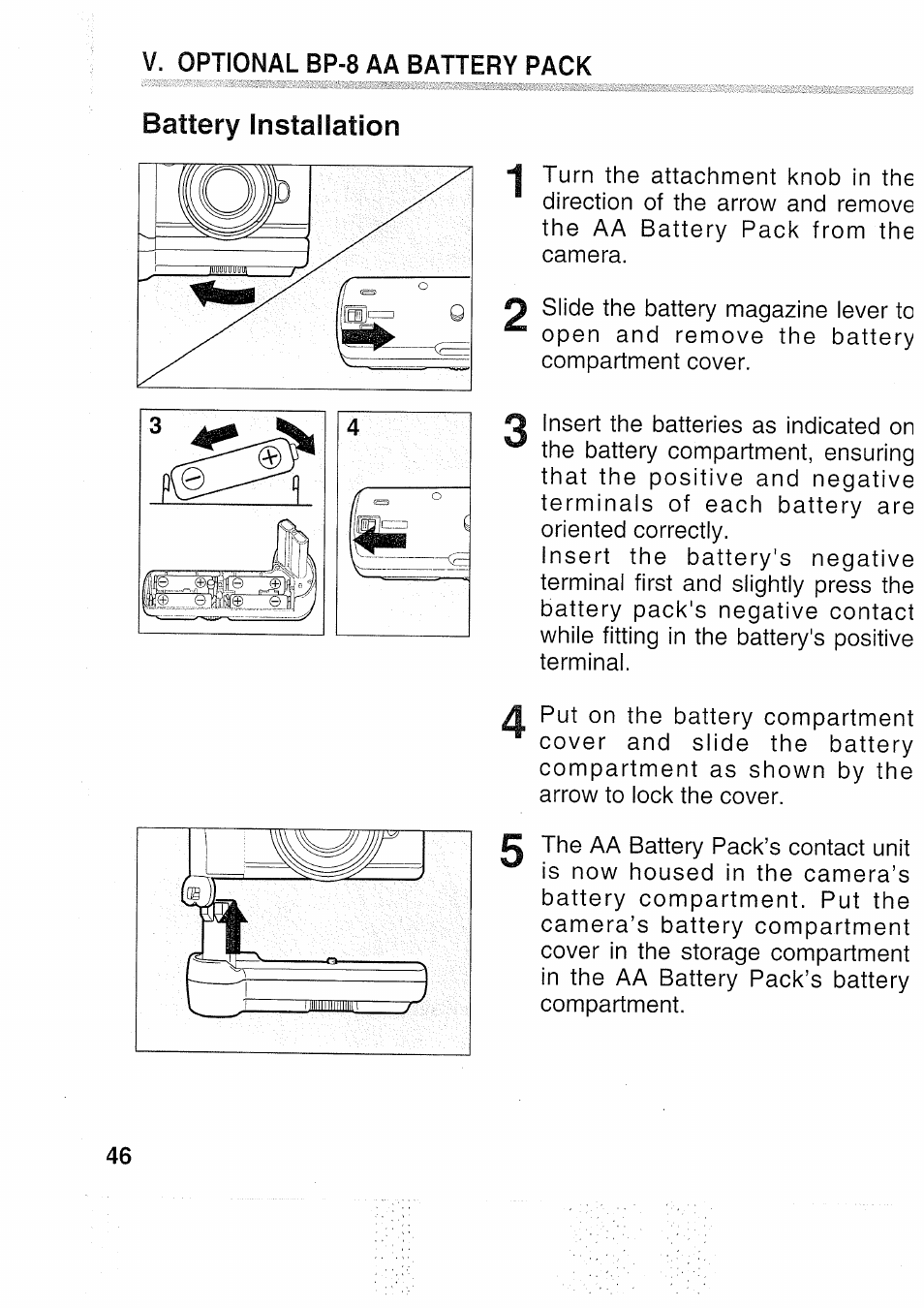 V. optional bp-8 aa battery pack | Canon EOS 5000 User Manual | Page 46 / 64