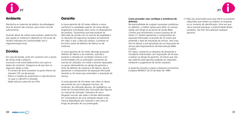 Ambiente, Dúvidas, Garantia | Bebe Confort CabrioFix User Manual | Page 16 / 21