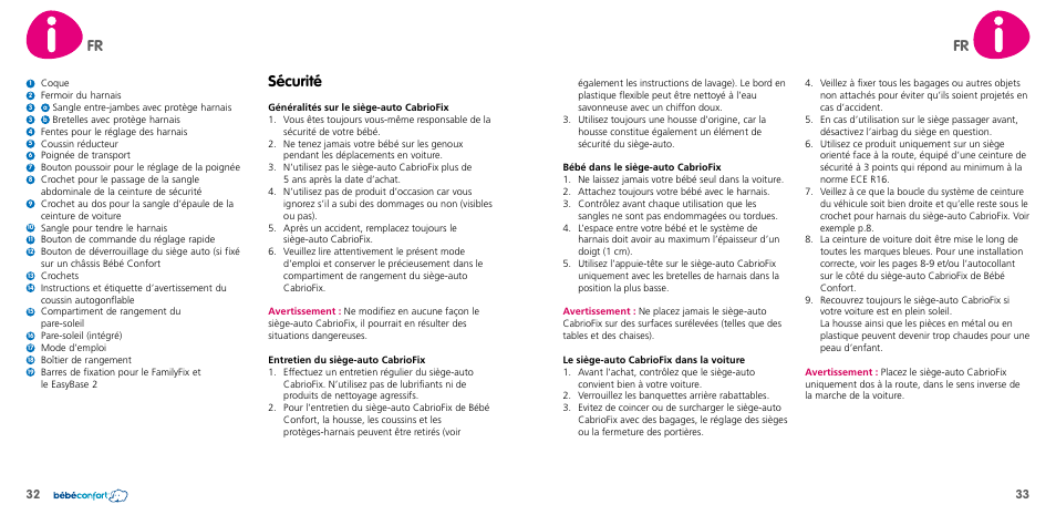Sécurité | Bebe Confort CabrioFix User Manual | Page 17 / 21