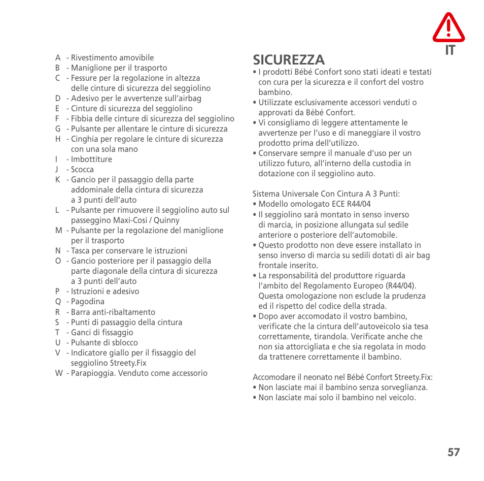 Sicurezza | Bebe Confort Streety.Fix User Manual | Page 55 / 94