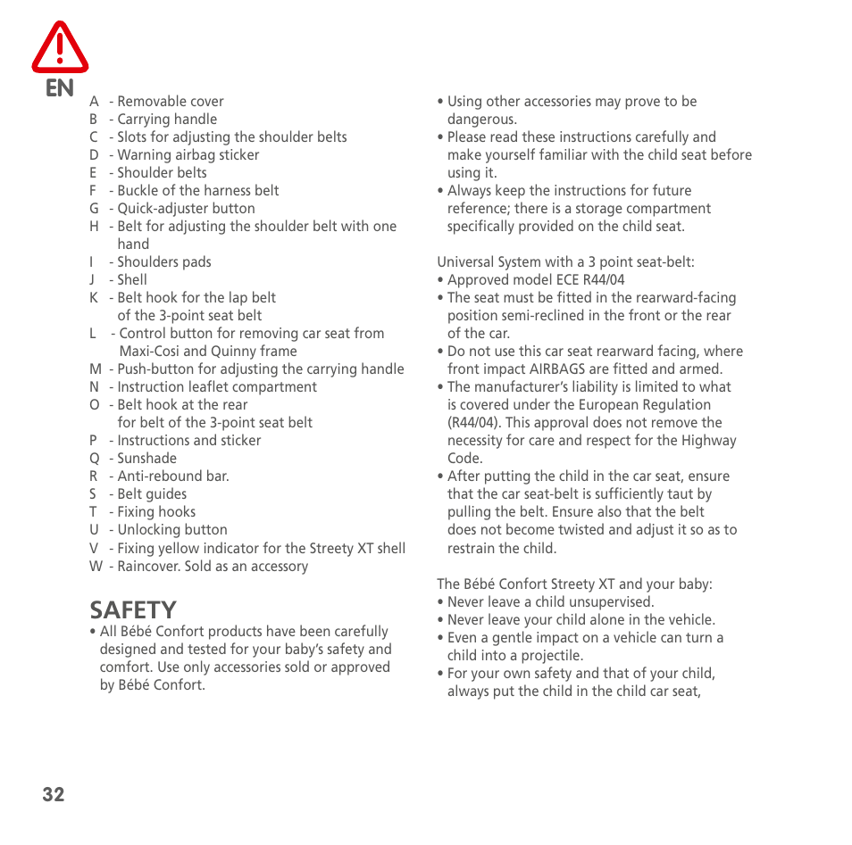 Safety | Bebe Confort Streety XT User Manual | Page 30 / 106