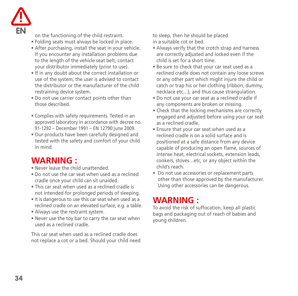 Warning | Bebe Confort Streety XT User Manual | Page 32 / 106