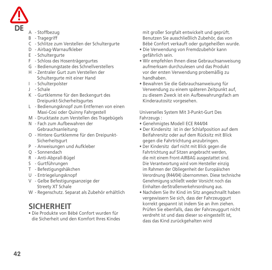 Sicherheit | Bebe Confort Streety XT User Manual | Page 40 / 106