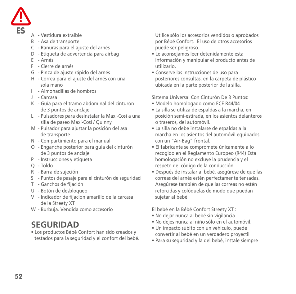 Seguridad | Bebe Confort Streety XT User Manual | Page 50 / 106