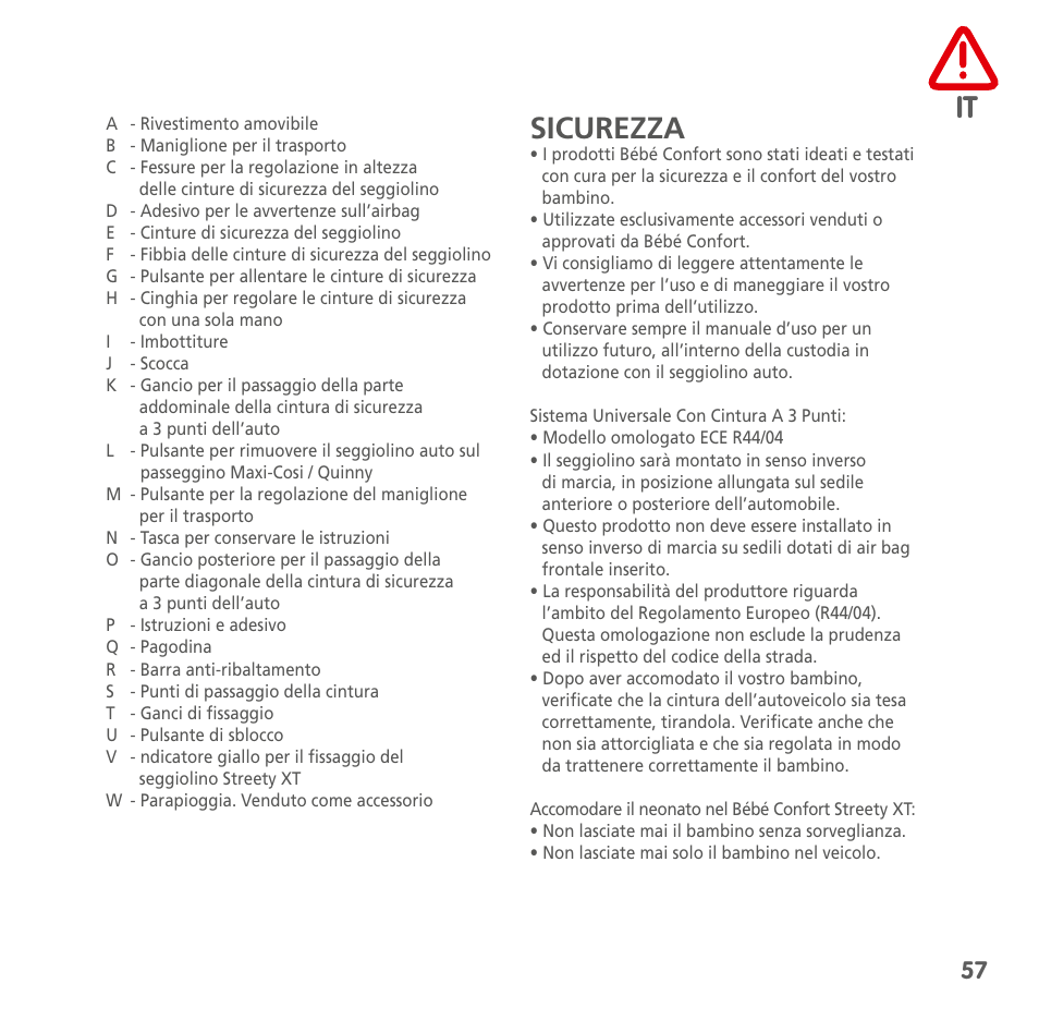 Sicurezza | Bebe Confort Streety XT User Manual | Page 55 / 106