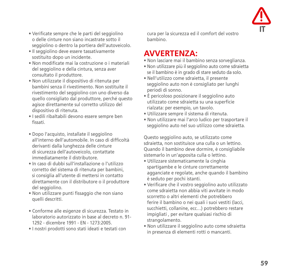 Avvertenza | Bebe Confort Streety XT User Manual | Page 57 / 106