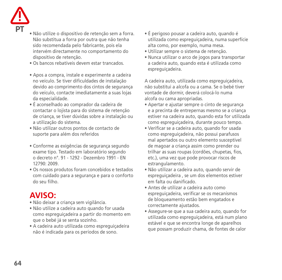 Aviso | Bebe Confort Streety XT User Manual | Page 62 / 106