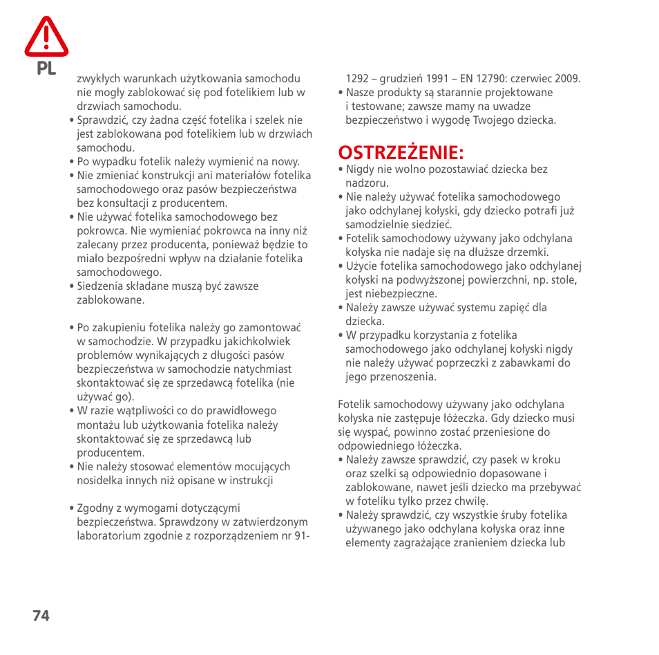 Ostrzeżenie | Bebe Confort Streety XT User Manual | Page 72 / 106