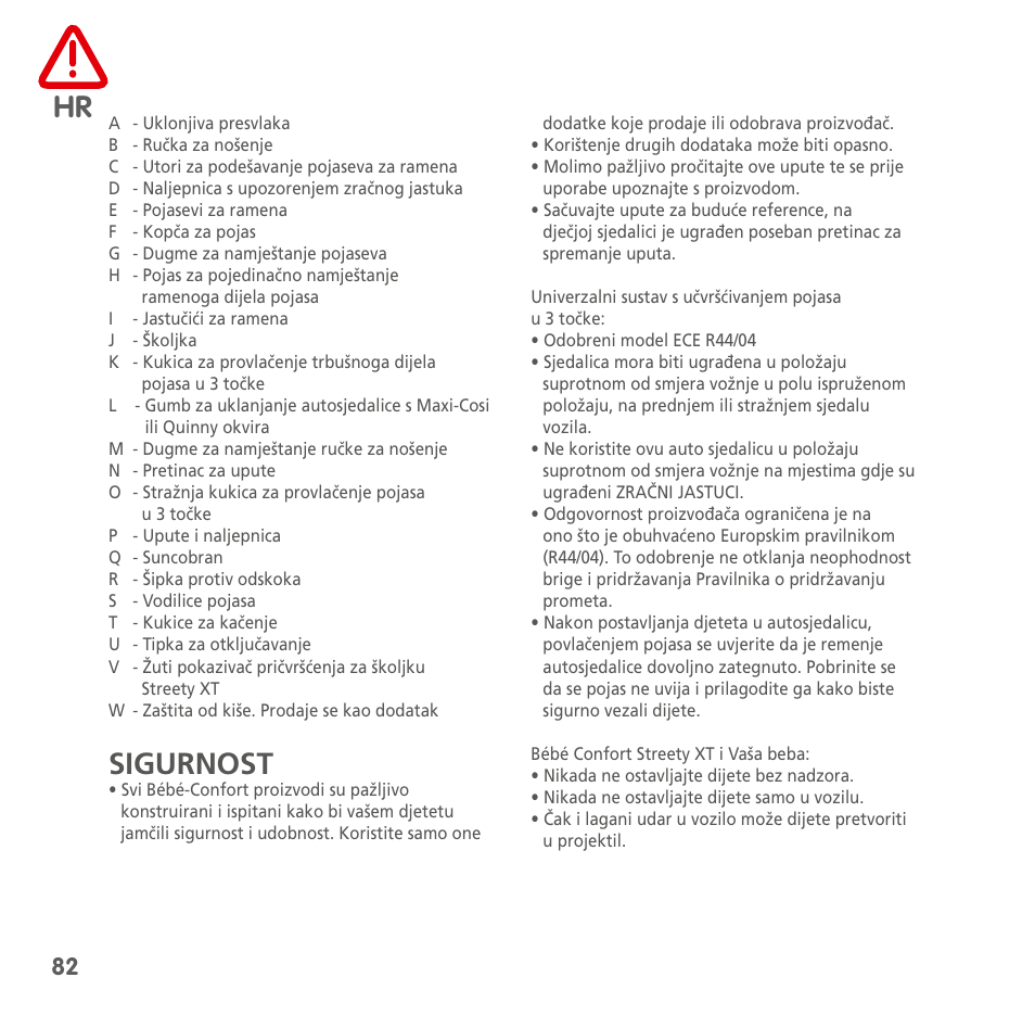 Sigurnost | Bebe Confort Streety XT User Manual | Page 80 / 106