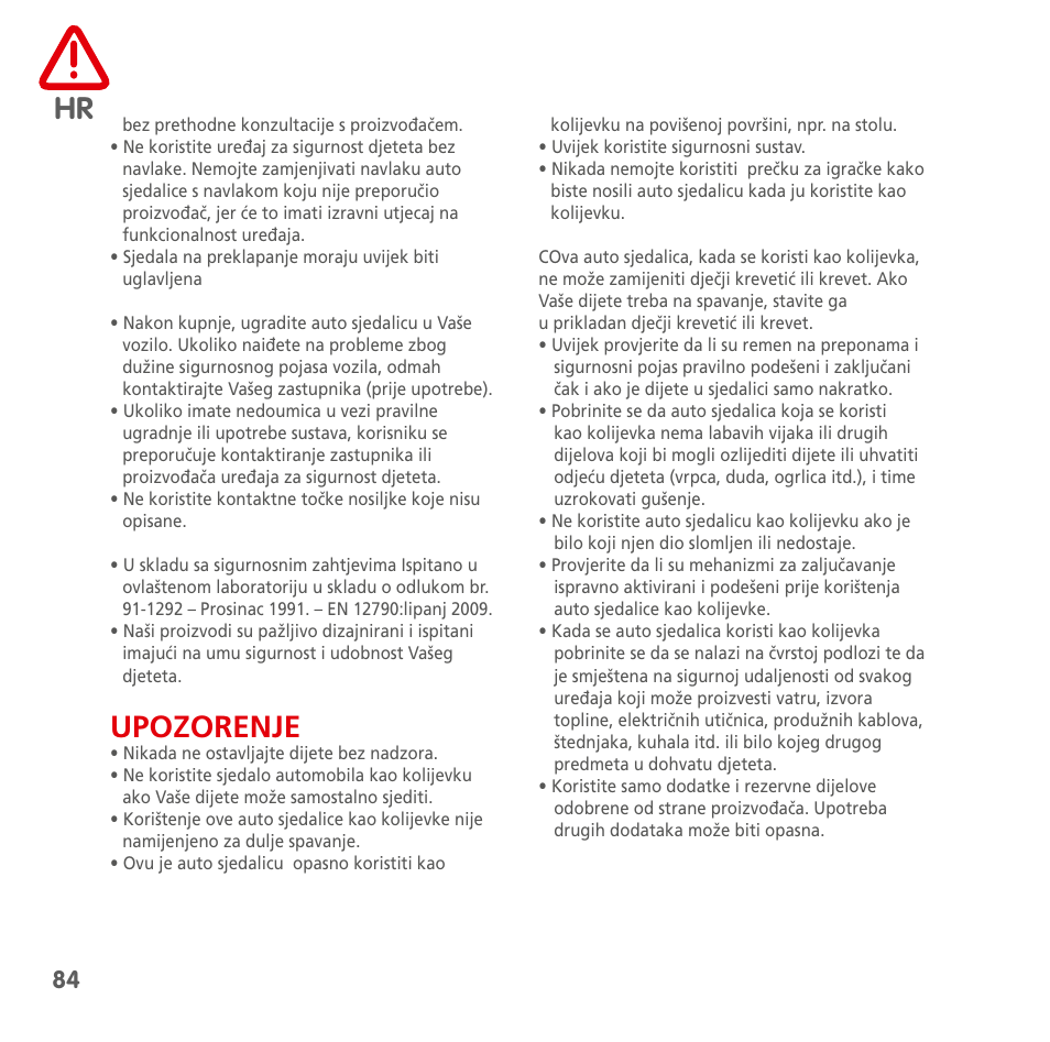 Upozorenje | Bebe Confort Streety XT User Manual | Page 82 / 106