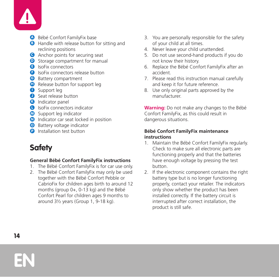 Safety | Bebe Confort FamilyFix User Manual | Page 12 / 42