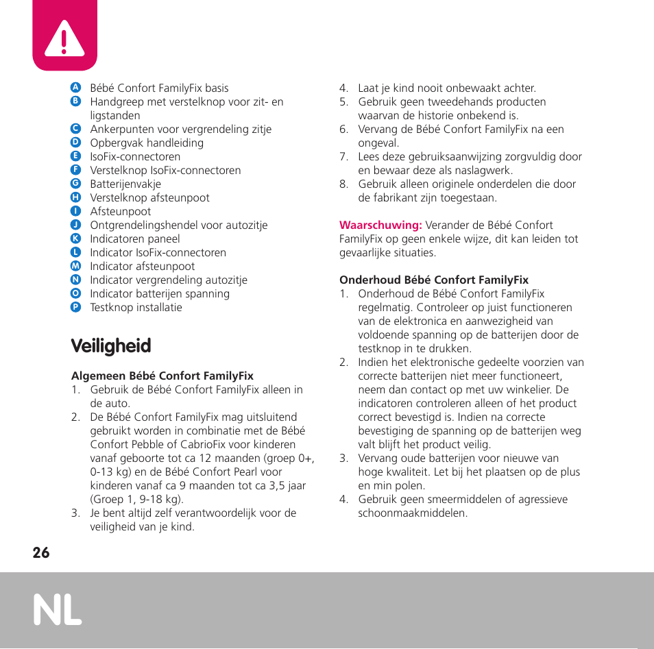 Veiligheid | Bebe Confort FamilyFix User Manual | Page 24 / 42