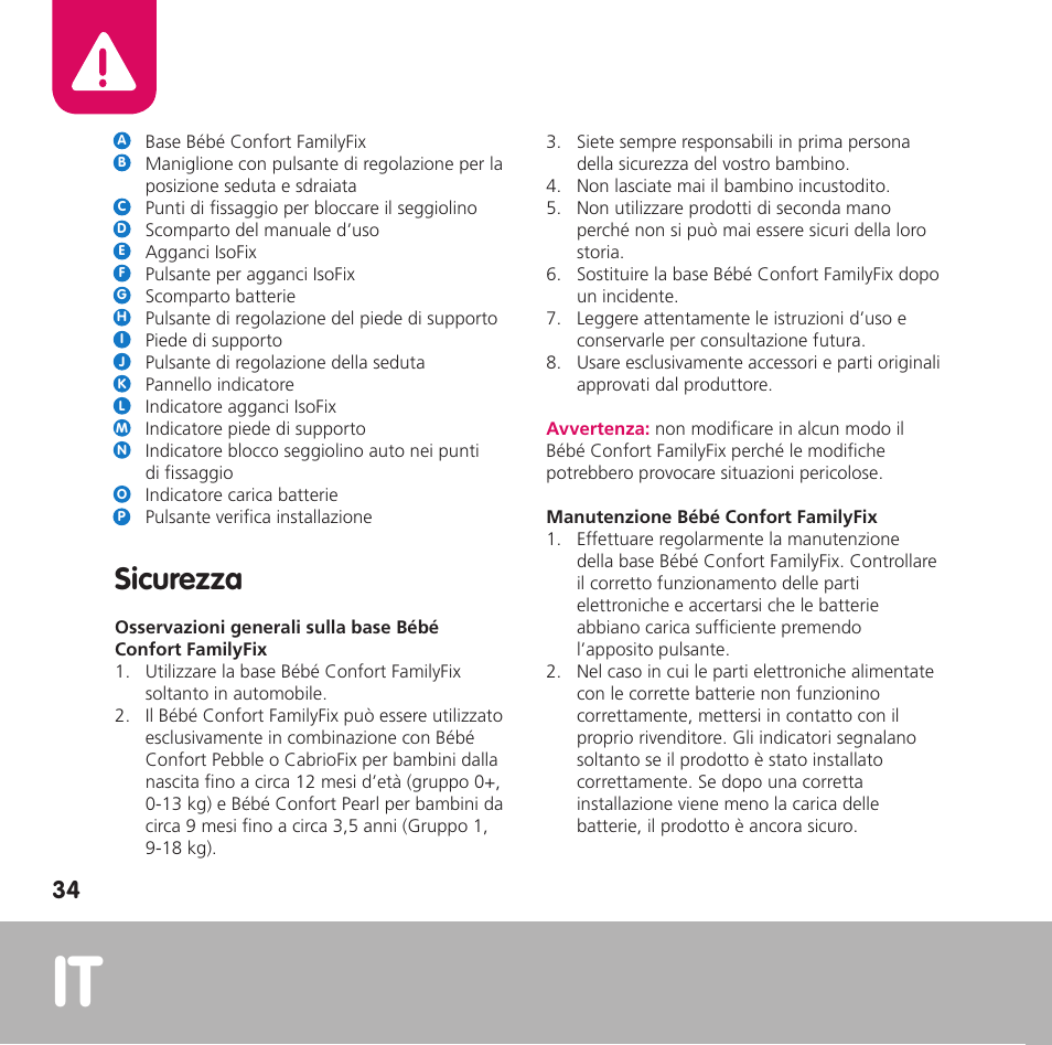 Sicurezza | Bebe Confort FamilyFix User Manual | Page 32 / 42