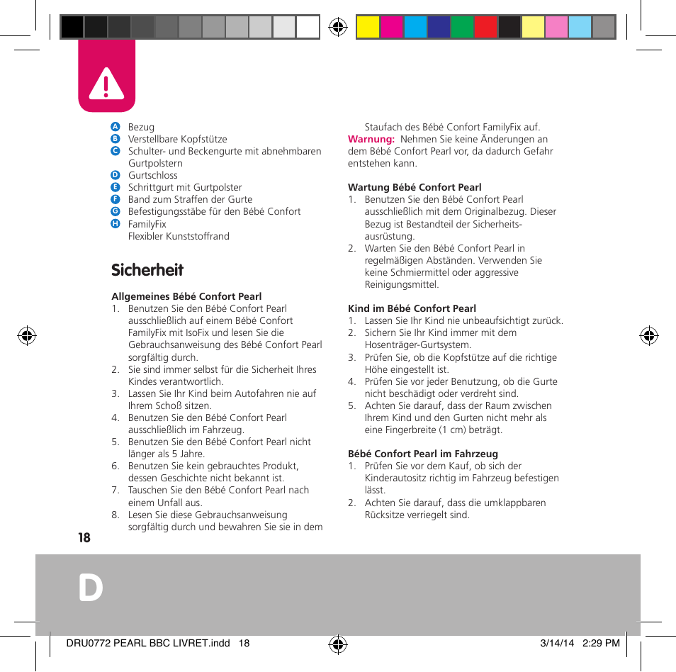 Sicherheit | Bebe Confort Pearl User Manual | Page 19 / 34