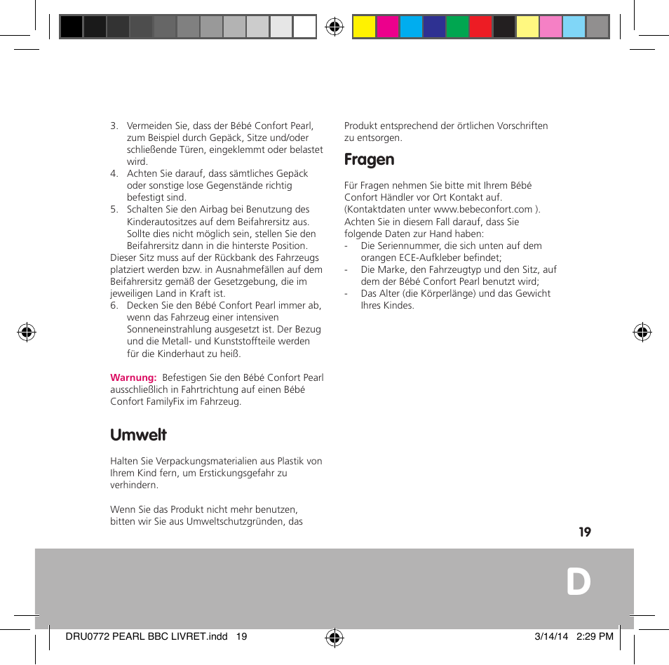 Umwelt, Fragen | Bebe Confort Pearl User Manual | Page 20 / 34