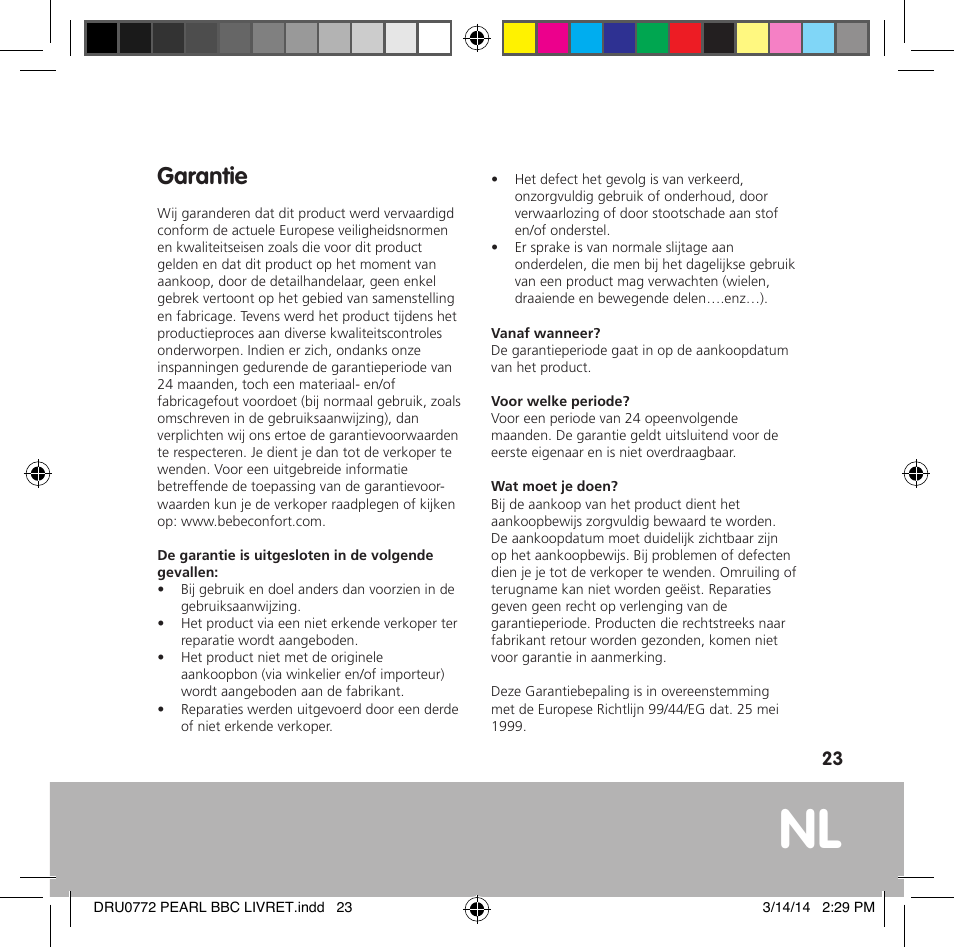 Garantie | Bebe Confort Pearl User Manual | Page 24 / 34