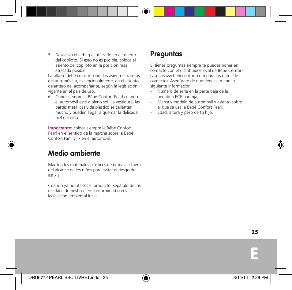 Medio ambiente, Preguntas | Bebe Confort Pearl User Manual | Page 26 / 34