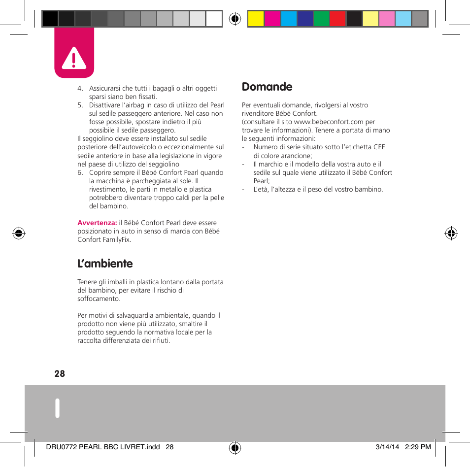 L’ambiente, Domande | Bebe Confort Pearl User Manual | Page 29 / 34