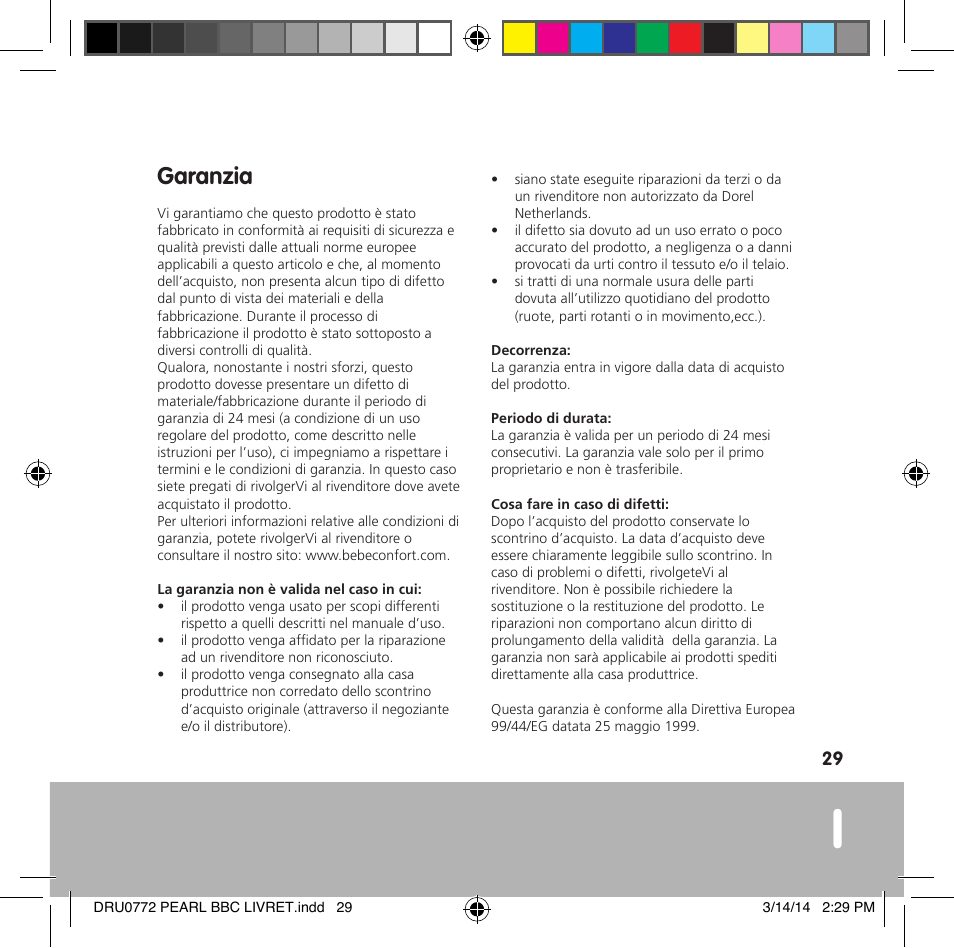 Garanzia | Bebe Confort Pearl User Manual | Page 30 / 34