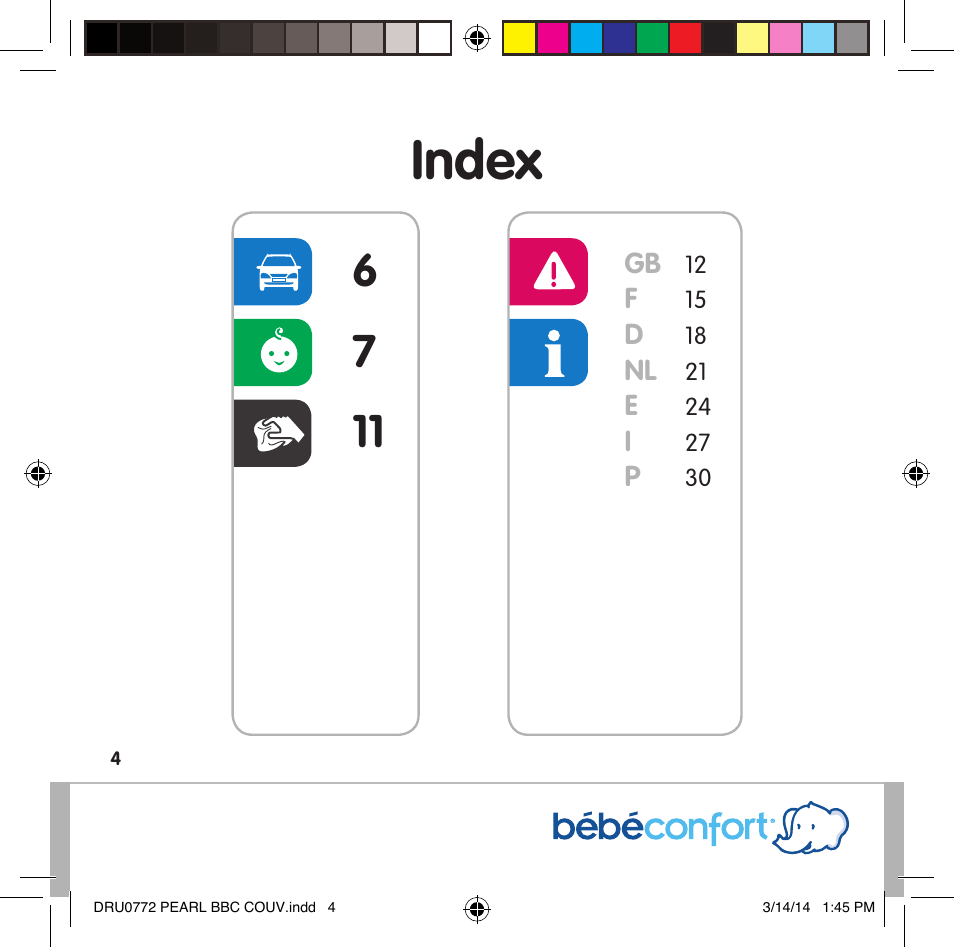 Index | Bebe Confort Pearl User Manual | Page 4 / 34