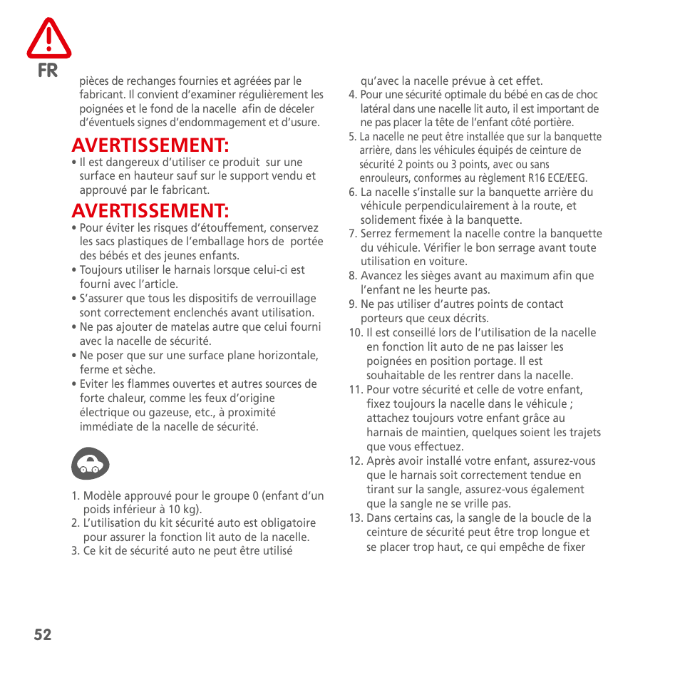 Avertissement | Bebe Confort Windoo Plus User Manual | Page 50 / 102