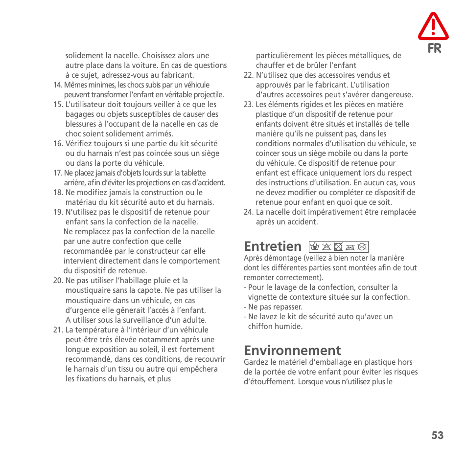 Entretien, Environnement | Bebe Confort Windoo Plus User Manual | Page 51 / 102