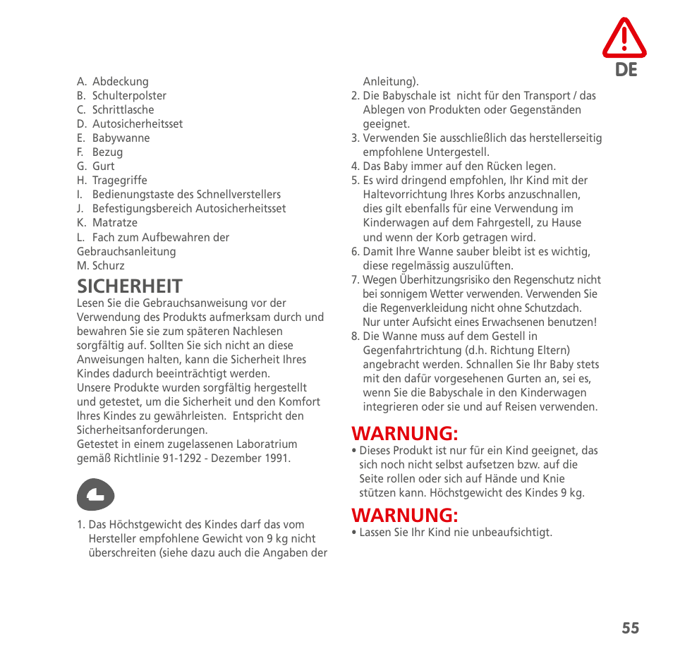 Sicherheit, Warnung | Bebe Confort Windoo Plus User Manual | Page 53 / 102