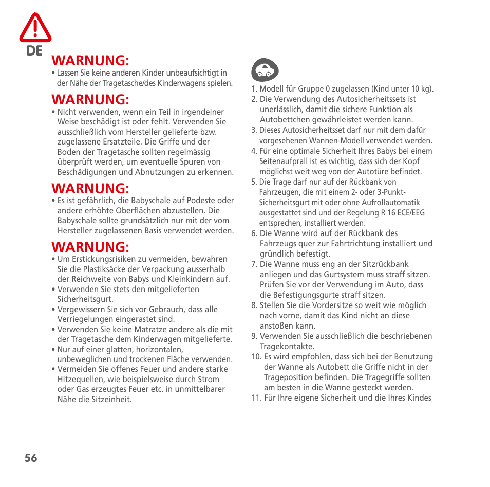 Warnung | Bebe Confort Windoo Plus User Manual | Page 54 / 102