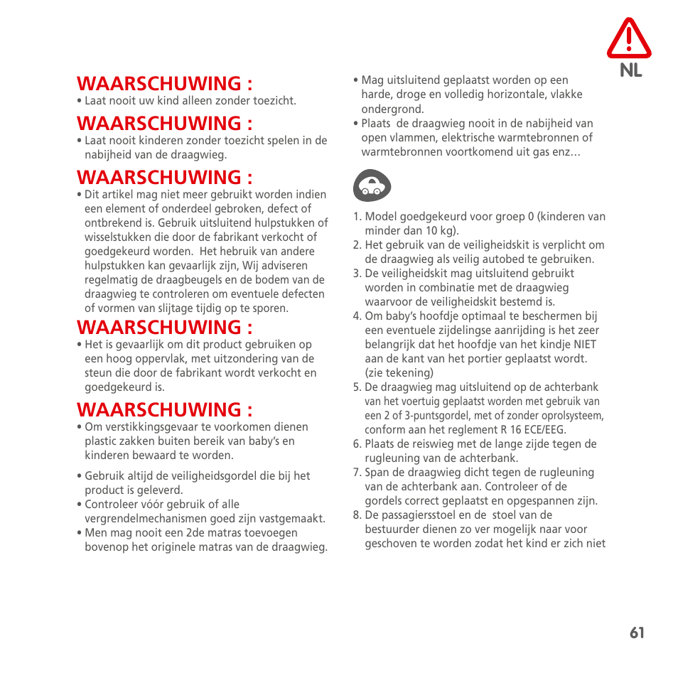 Waarschuwing | Bebe Confort Windoo Plus User Manual | Page 59 / 102