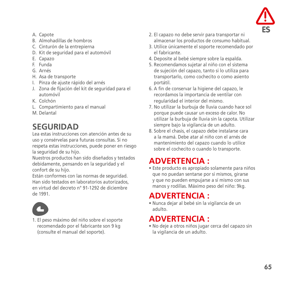 Seguridad, Advertencia | Bebe Confort Windoo Plus User Manual | Page 63 / 102