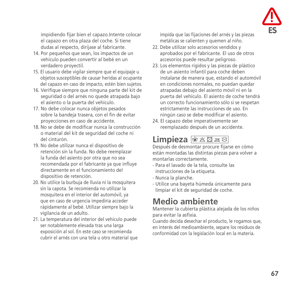 Limpieza, Medio ambiente | Bebe Confort Windoo Plus User Manual | Page 65 / 102