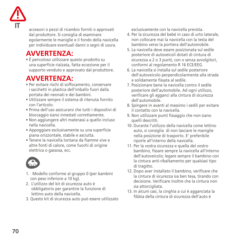 Avvertenza | Bebe Confort Windoo Plus User Manual | Page 68 / 102