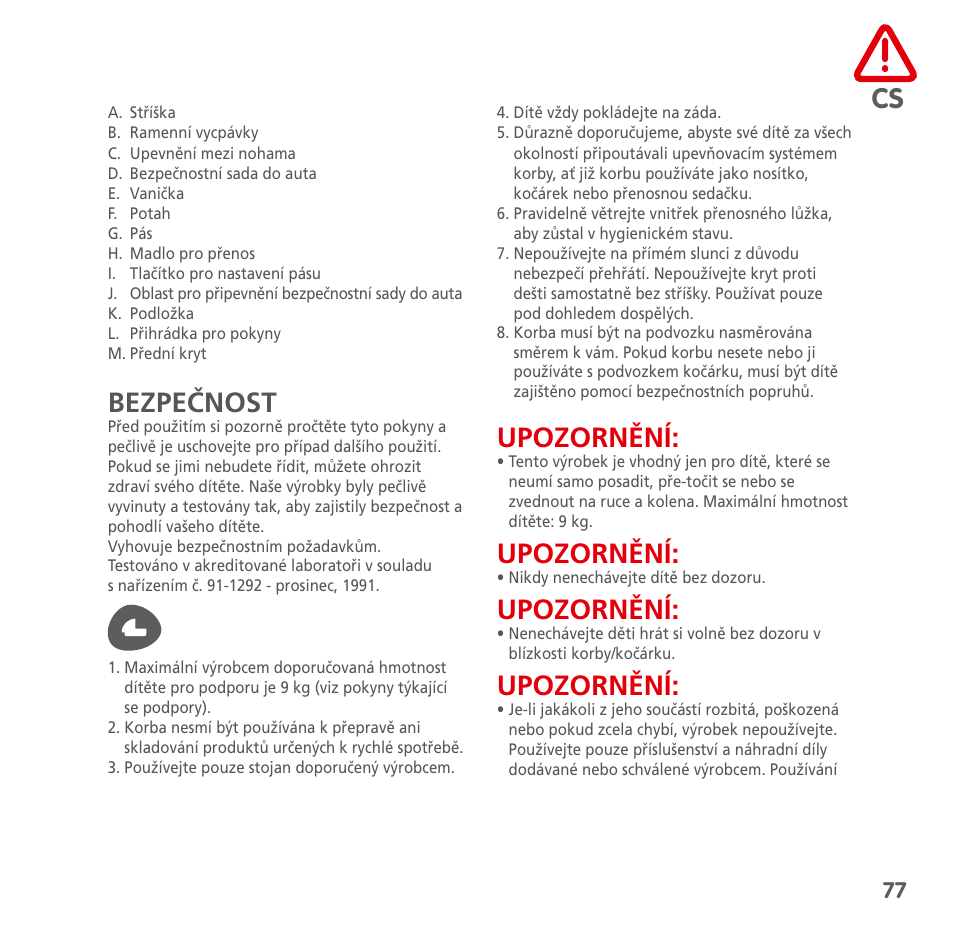 Bezpečnost, Upozornění | Bebe Confort Windoo Plus User Manual | Page 75 / 102