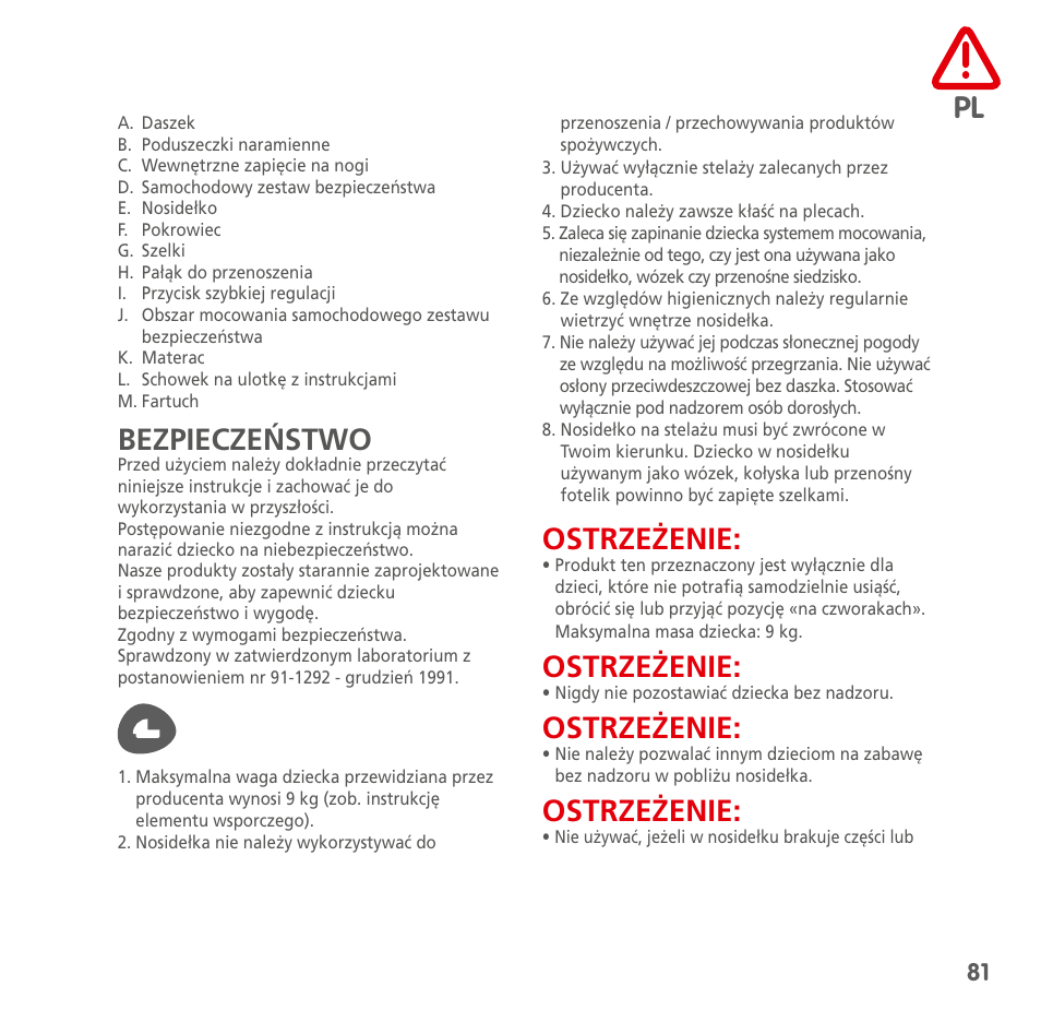 Bezpieczeństwo, Ostrzeżenie | Bebe Confort Windoo Plus User Manual | Page 79 / 102