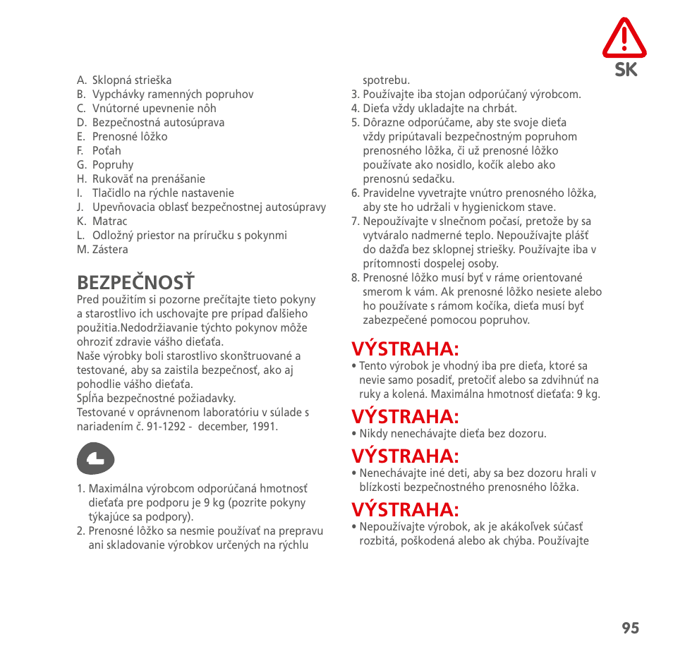 Bezpečnosť, Výstraha | Bebe Confort Windoo Plus User Manual | Page 93 / 102